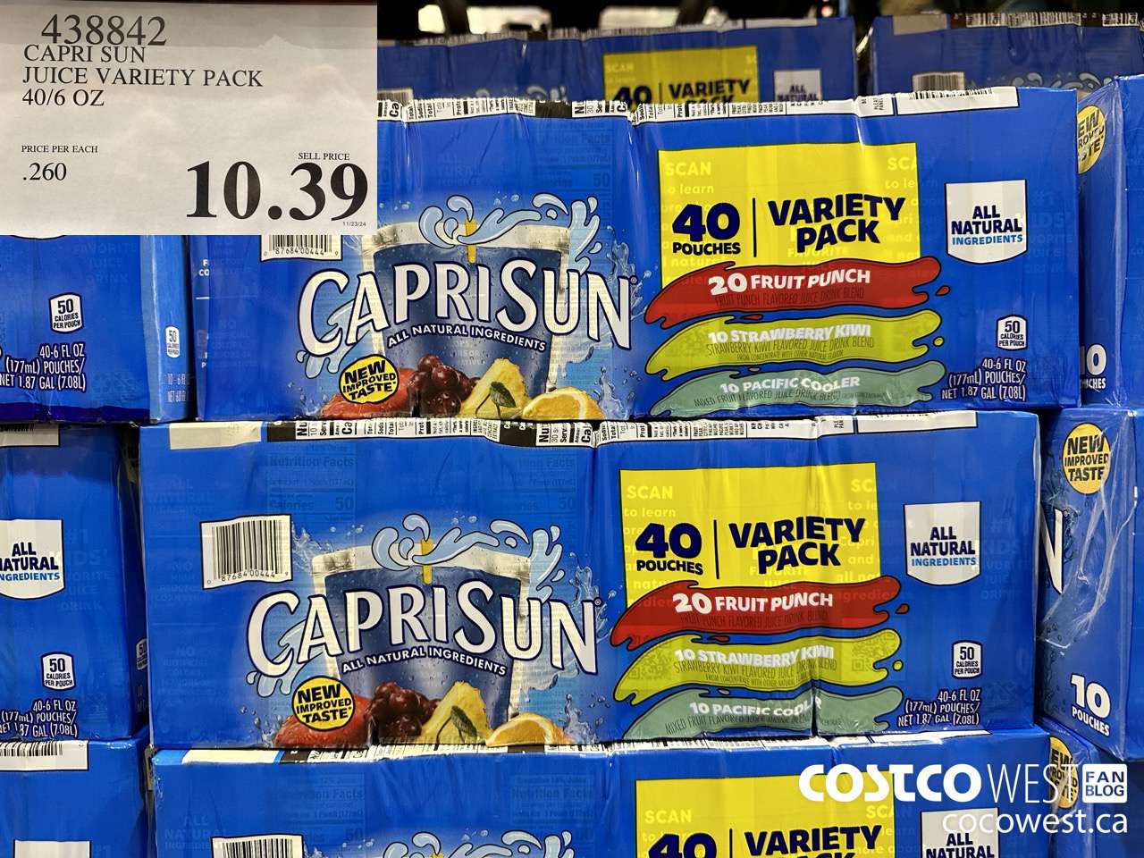 438842 CAPRI SUN JUICE VARIETY PACK 40/6 OZ $10.39