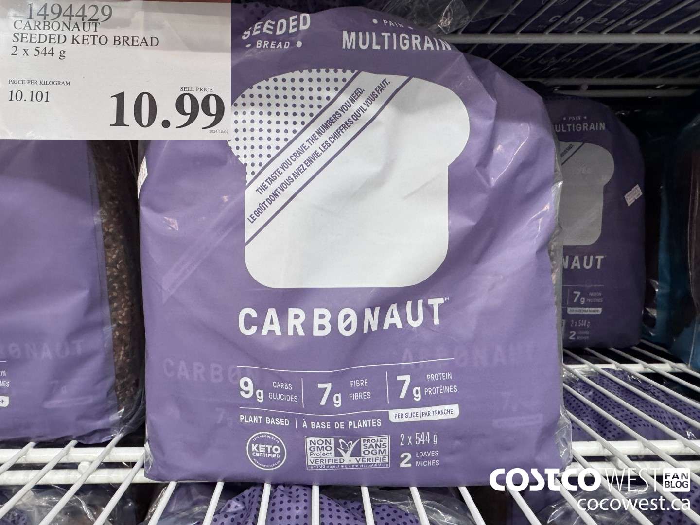 1494429 CARBONAUT SEEDED KETO BREAD 2 x 544 g $10.99