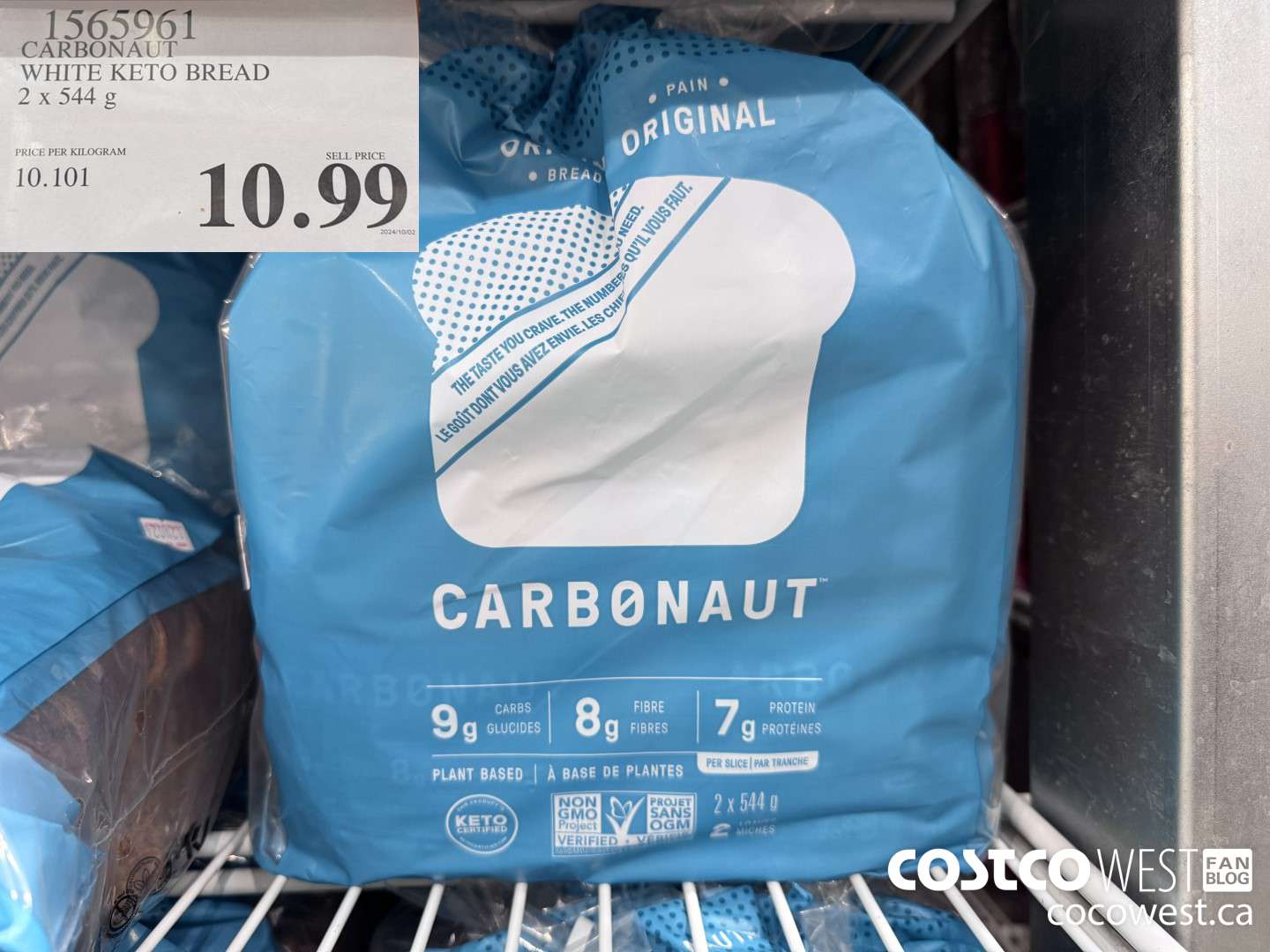 1565961 CARBONAUT WHITE KETO BREAD 2 x 544 g $10.99