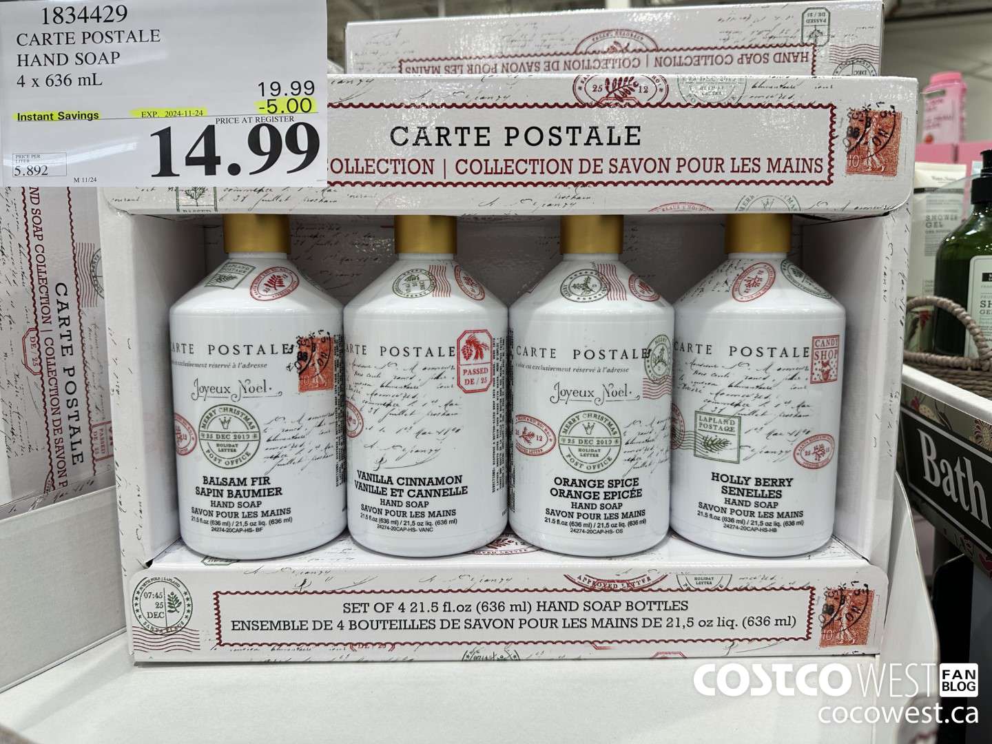 1834429 CARTE POSTALE HAND SOAP 4 X 636ML ($5.00 INSTANT SAVINGS EXPIRES ON 2024-11-24) $14.99