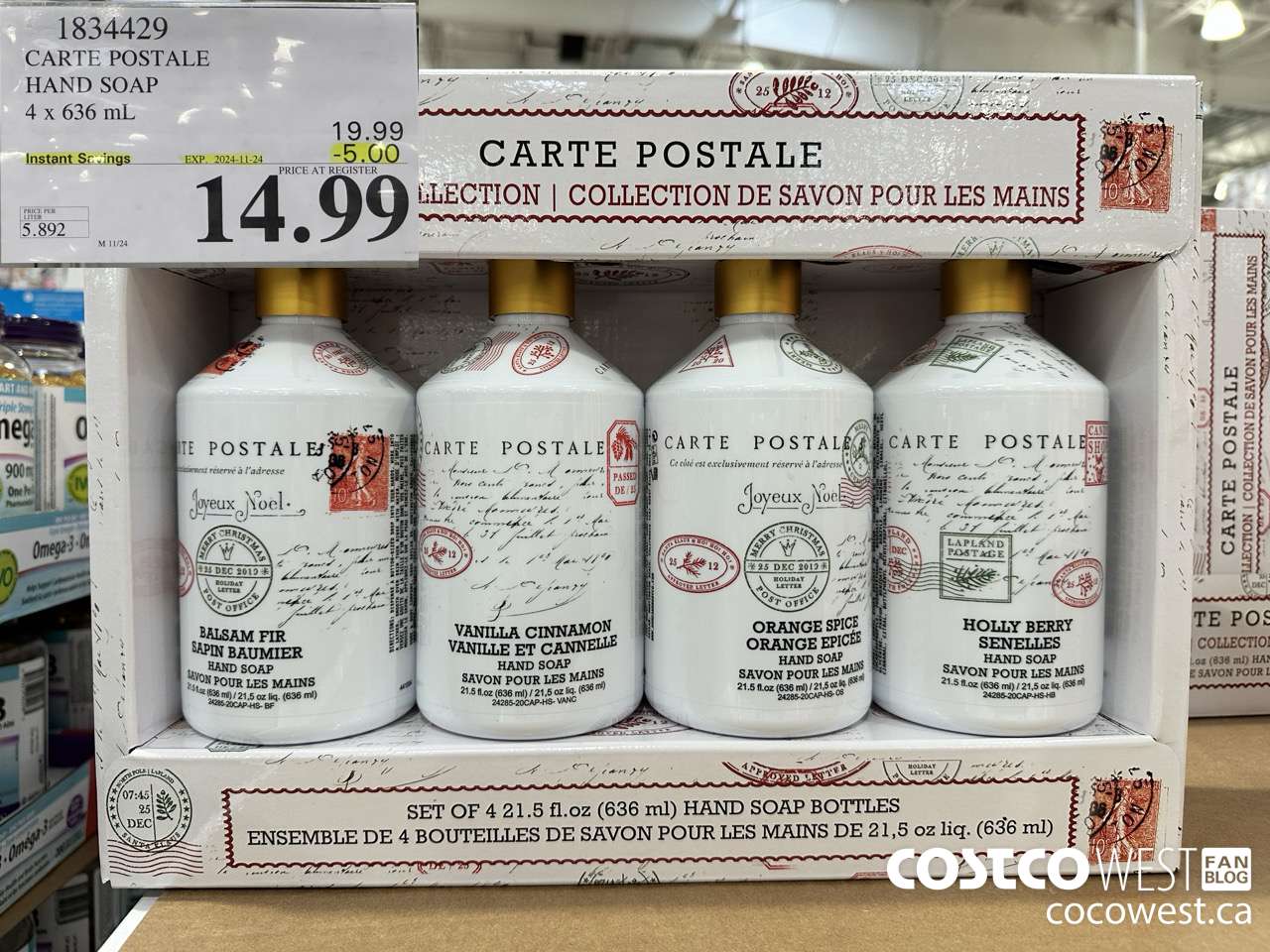 1834429 CARTE POSTALE HAND SOAP 4 X 636ML ($5.00 INSTANT SAVINGS EXPIRES ON 2024-11-24) $14.99