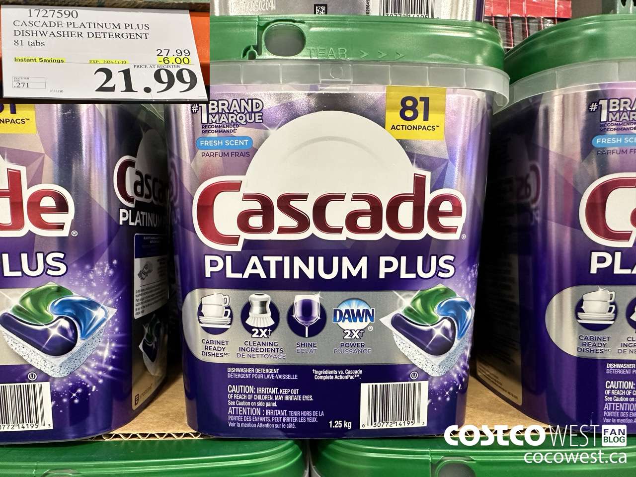 1727590 CASCADE PLATINUM PLUS DISHWASHER DETERGENT 81 TABS ($6.00 INSTANT SAVINGS EXPIRES ON 2024-11-10) $21.99