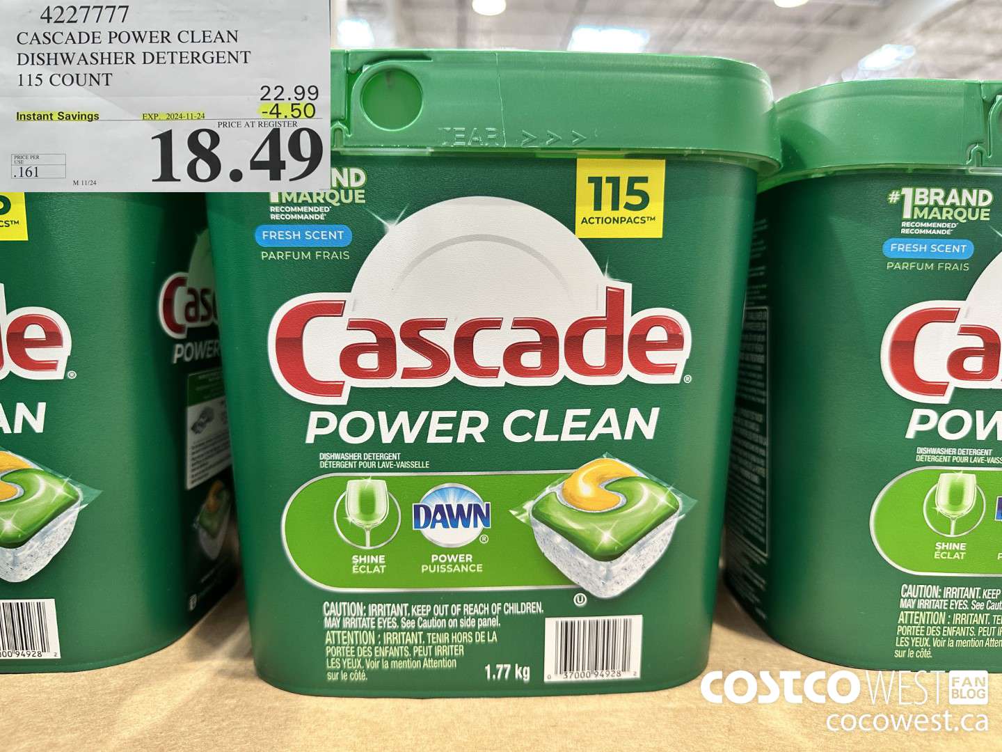 4227777 CASCADE POWER CLEAN DISHWASHER DETERGENT 115 COUNT ($4.50 INSTANT SAVINGS EXPIRES ON 2024-11-24) $18.49