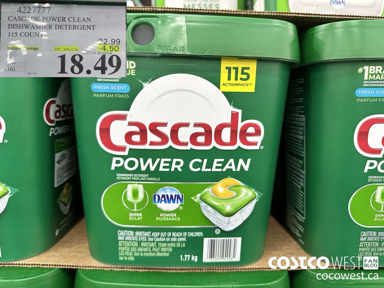 4227777 CASCADE POWER CLEAN DISHWASHER DETERGENT 115 COUNT ($4.50 INSTANT SAVINGS EXPIRES ON 2024-11-24) $18.49
