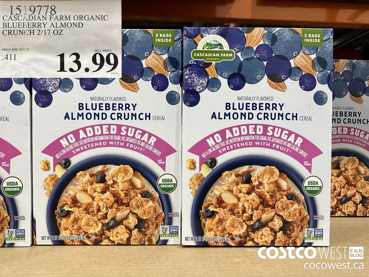 1519778 CASCADIAN FARM ORGANIC BLUEBERRY ALMOND CRUNCH 2/17 OZ $13.99