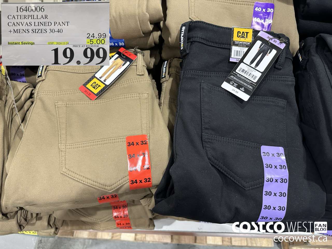 1640006 CATERPILLAR CANVAS LINED PANT MENS SIZES 30-40 ($5.00 INSTANT SAVINGS EXPIRES ON 2024-11-24) $19.99