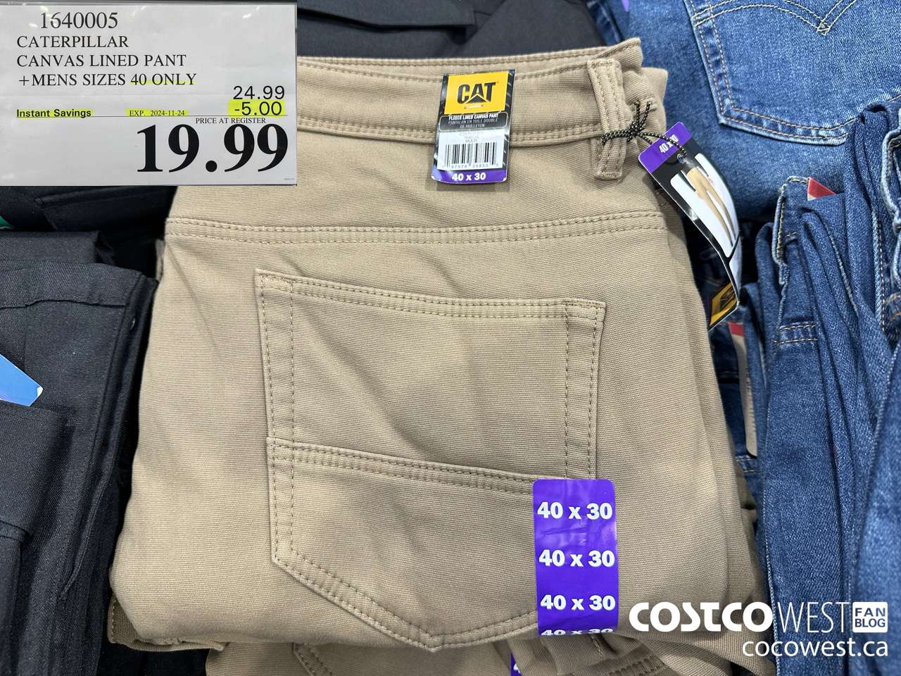 1640005 CATERPILLAR FLEECE LINED PANT MENS SIZES 40 ONLY ($5.00 INSTANT SAVINGS EXPIRES ON 2024-11-24) $19.99