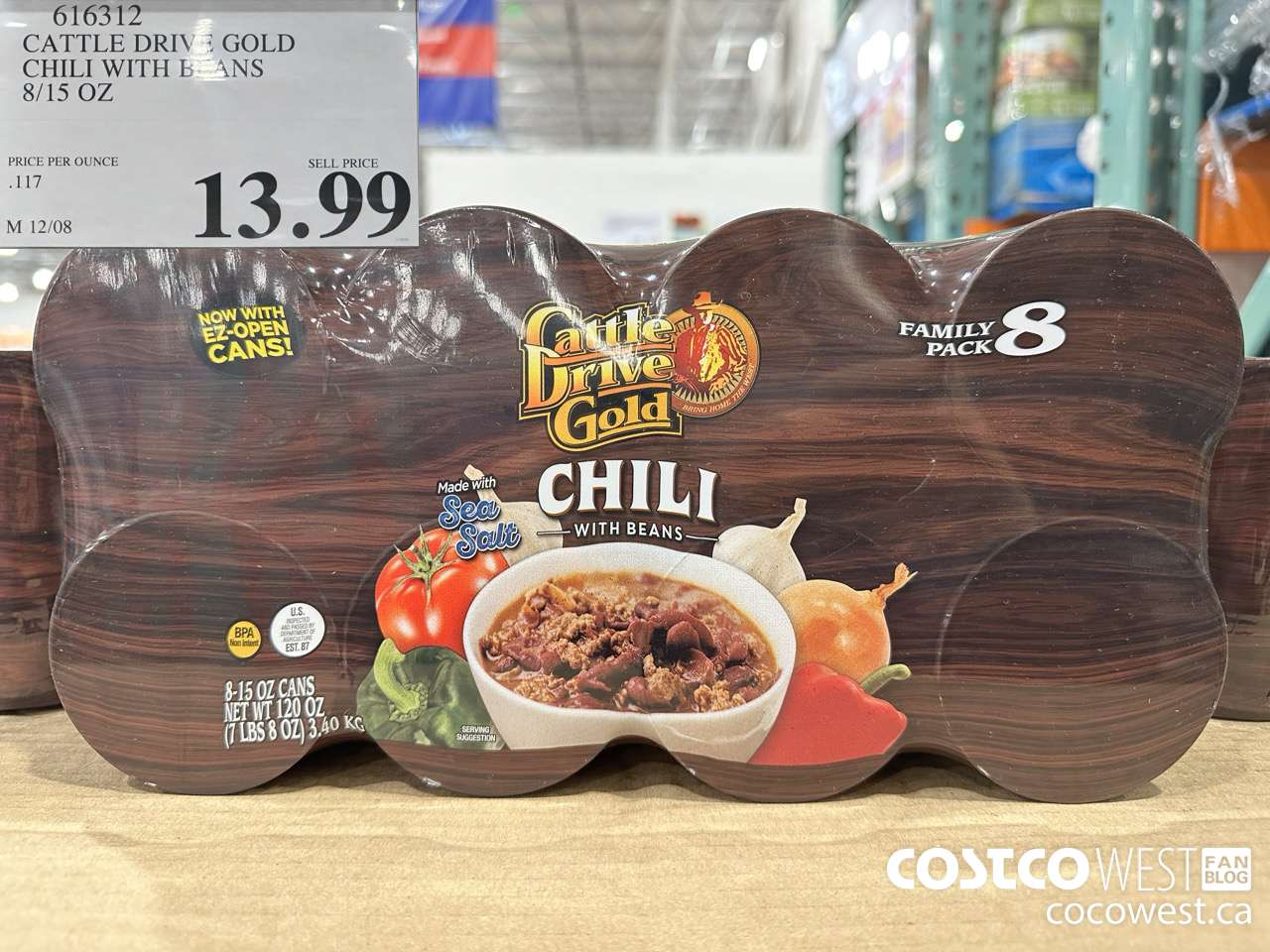 616312 CATTLE DRIVE GOLD CHILI WITH BEANS 8/15 OZ $13.99