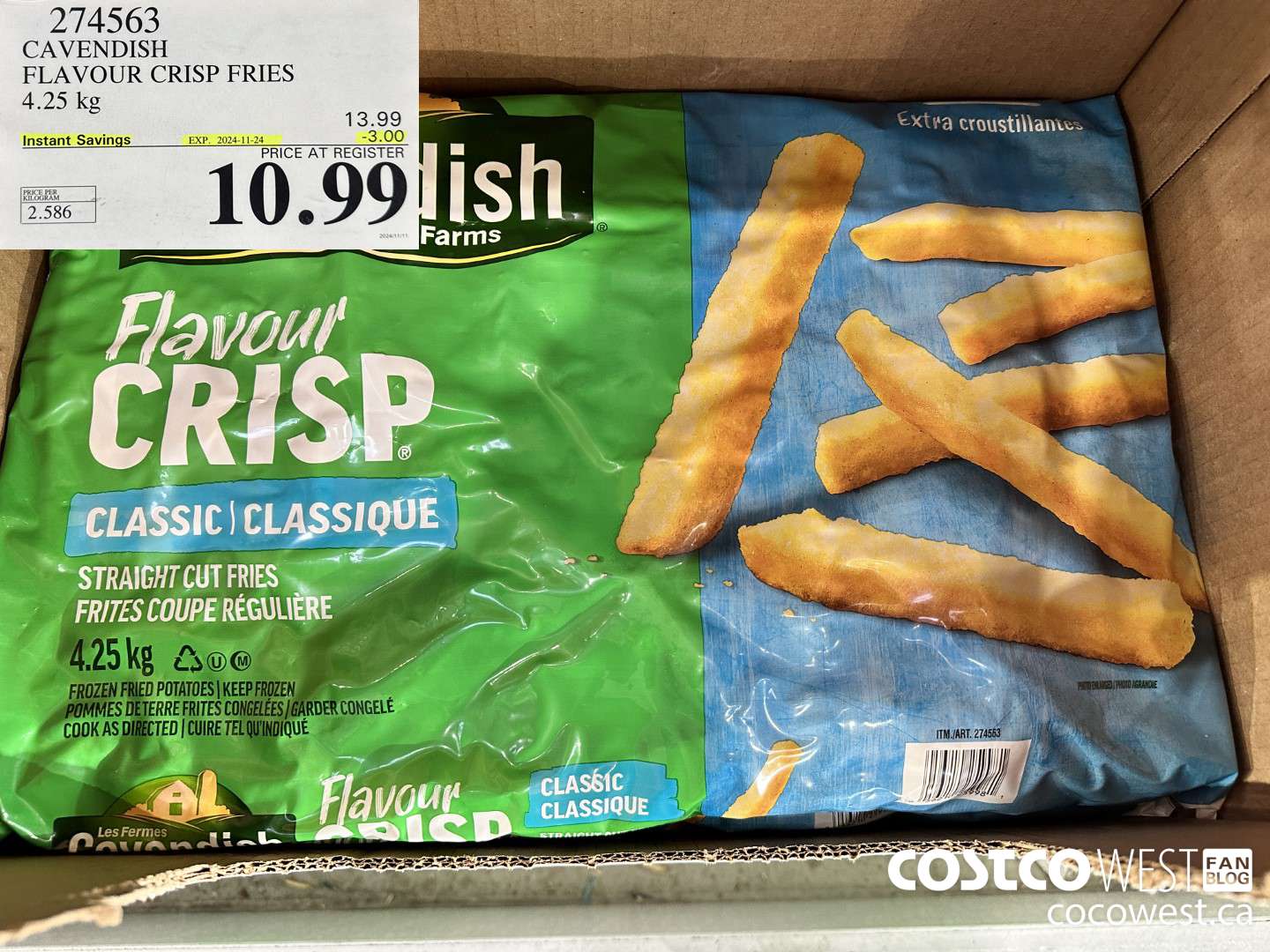 274563 CAVENDISH FLAVOUR CRISP FRIES 4.25 KG ($3.00 INSTANT SAVINGS EXPIRES ON 2024-11-24) $10.99