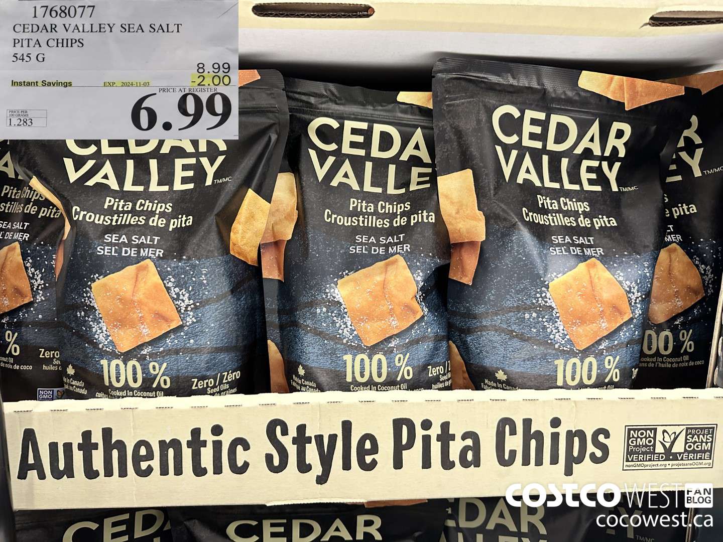 1768077 CEDAR VALLEY SEA SALT PITA CHIPS 545 G ($2.00 INSTANT SAVINGS EXPIRES ON 2024-11-03) $6.99