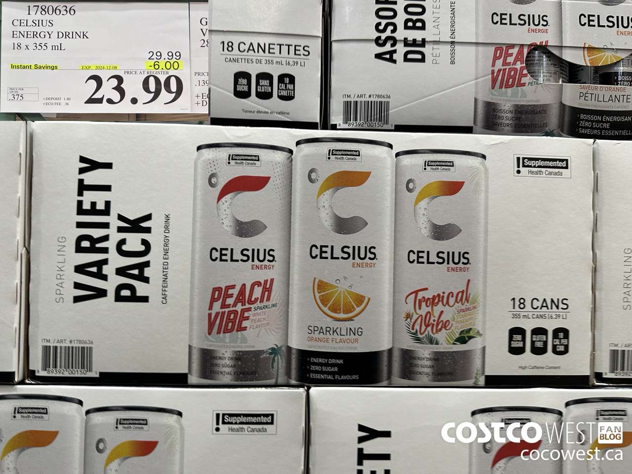 1780636 CELSIUS ENERGY DRINK 18 X 355 ML ($6.00 INSTANT SAVINGS EXPIRES ON 2024-12-08) $23.99