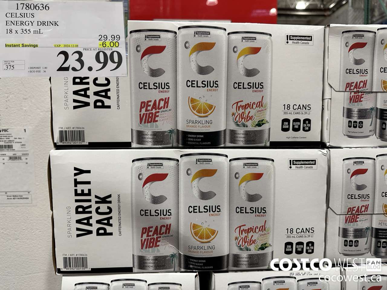 1780636 CELSIUS ENERGY DRINK 18 X 355 ML ($6.00 INSTANT SAVINGS EXPIRES ON 2024-12-08) $23.99