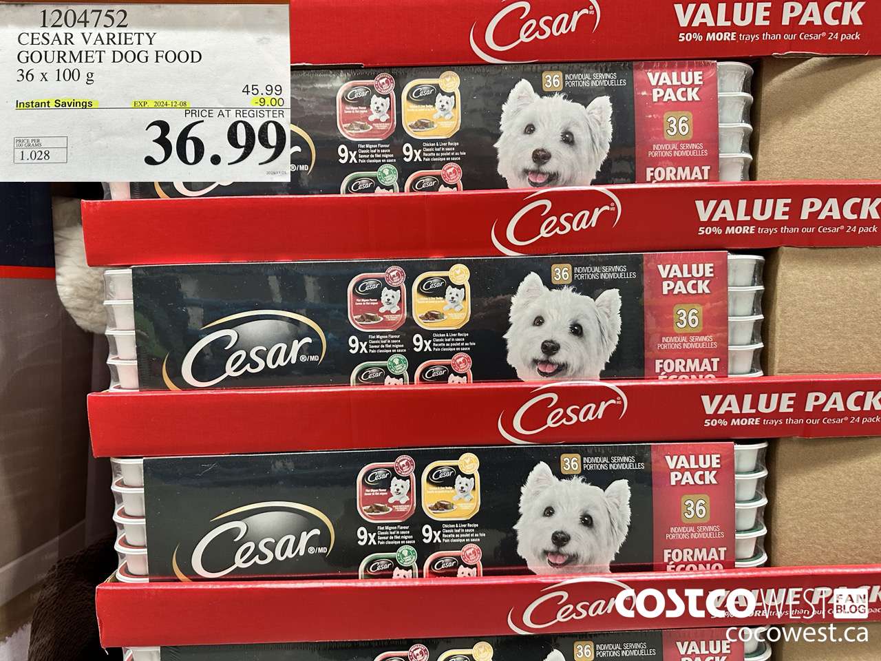 1204752 CESAR VARIETY GOURMET DOG FOOD 36 x 100 g ($9.00 INSTANT SAVINGS EXPIRES ON 2024-12-08) $36.99