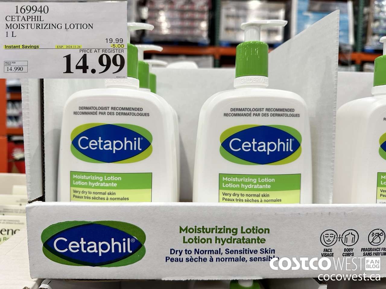 169940 CETAPHIL MOISTURIZING LOTION 1L ($5.00 INSTANT SAVINGS EXPIRES ON 2024-11-24) $14.99