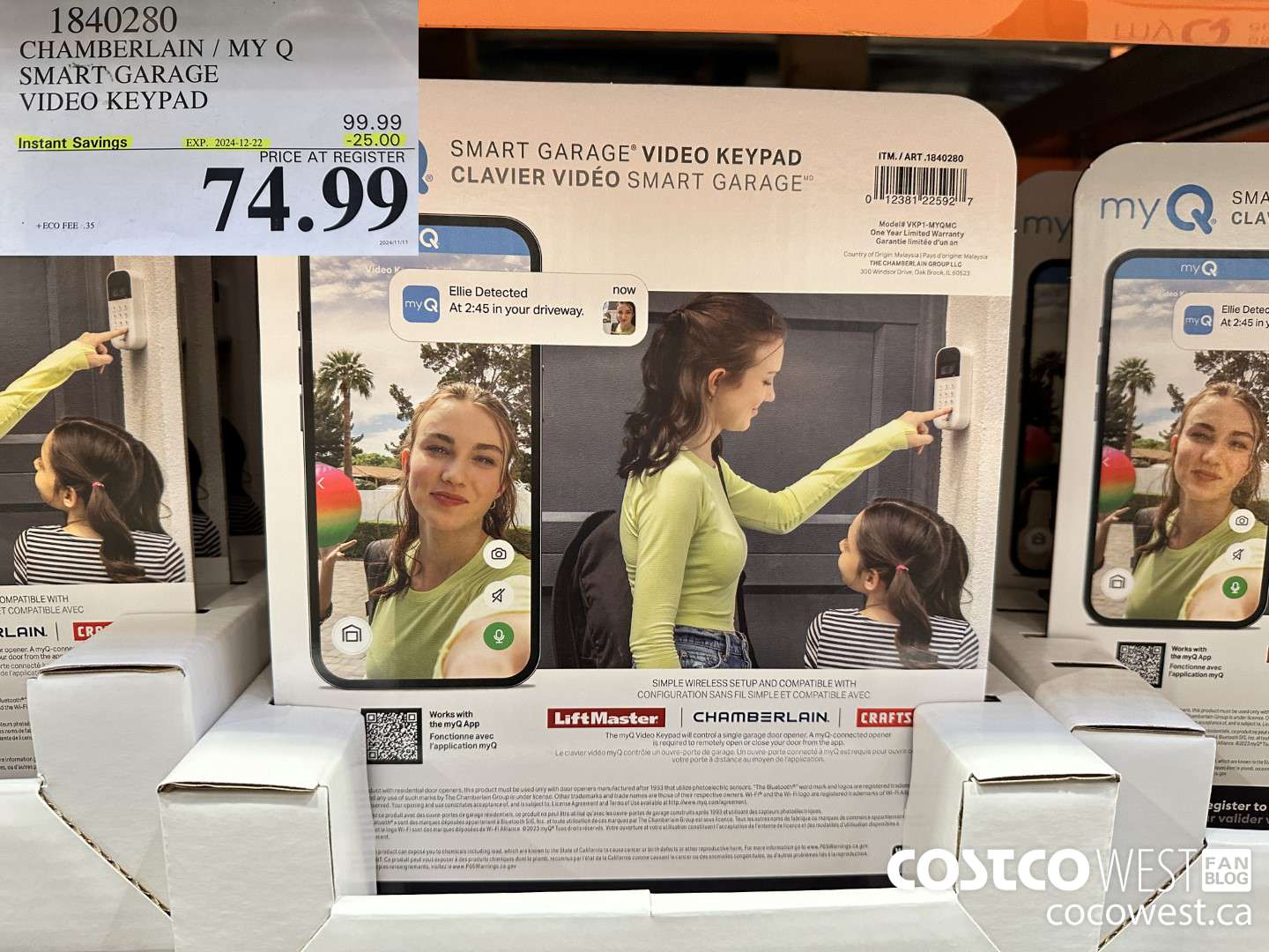 1840280 CHAMBERLAIN / MY Q SMART GARAGE VIDEO KEYPAD ($25.00 INSTANT SAVINGS EXPIRES ON 2024-11-22) $74.99