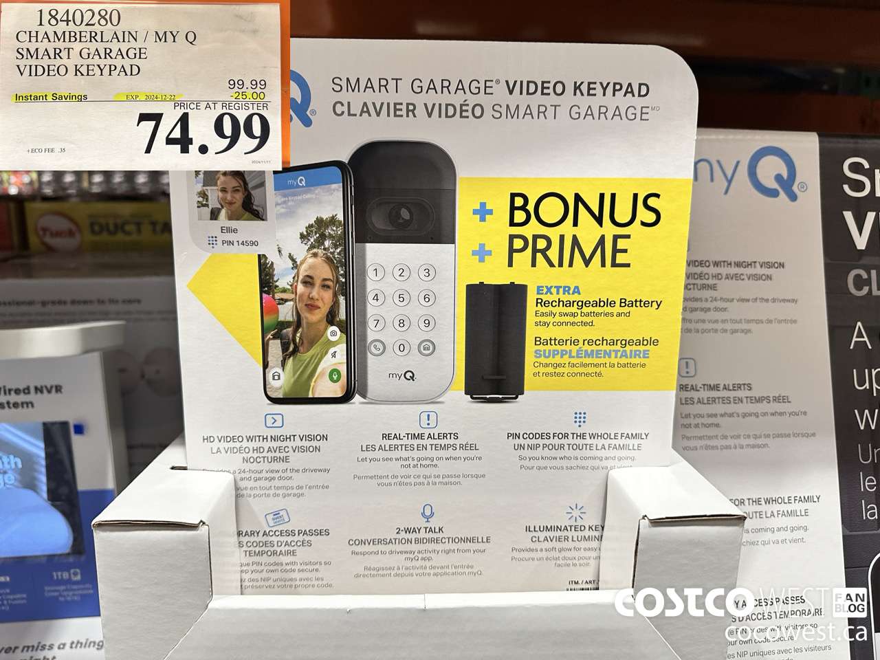 1840280 CHAMBERLAIN / MY Q SMART GARAGE VIDEO KEYPAD ($25.00 INSTANT SAVINGS EXPIRES ON 2024-12-22) $74.99