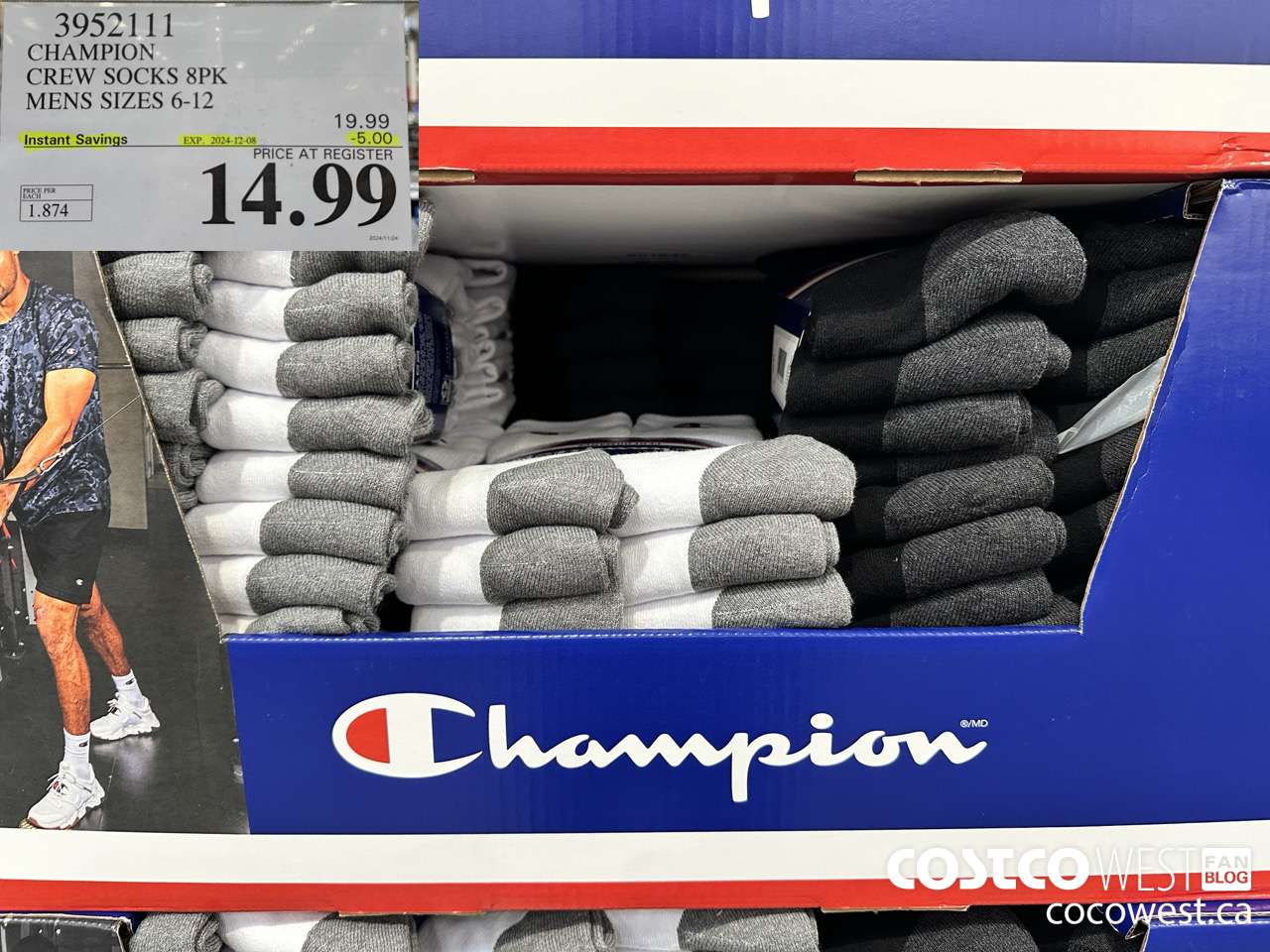 3952111 CHAMPION CREW SOCKS 8PK MENS SIZES 6-12 ($5.00 INSTANT SAVINGS EXPIRES ON 2024-12-08) $14.99