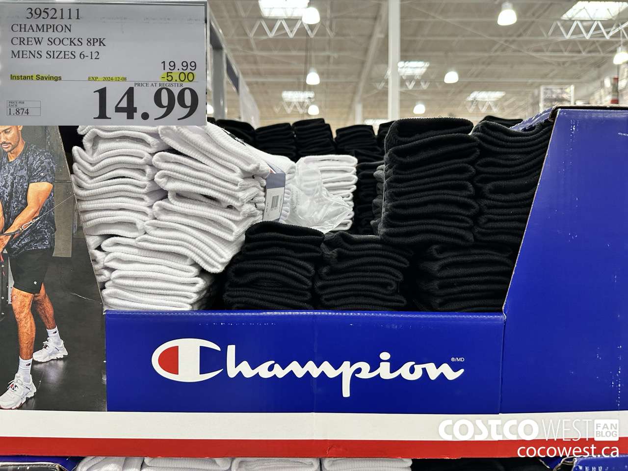 3952111 CHAMPION CREW SOCKS 8PK MENS SIZES 6-12 ($5.00 INSTANT SAVINGS EXPIRES ON 2024-12-08) $14.99