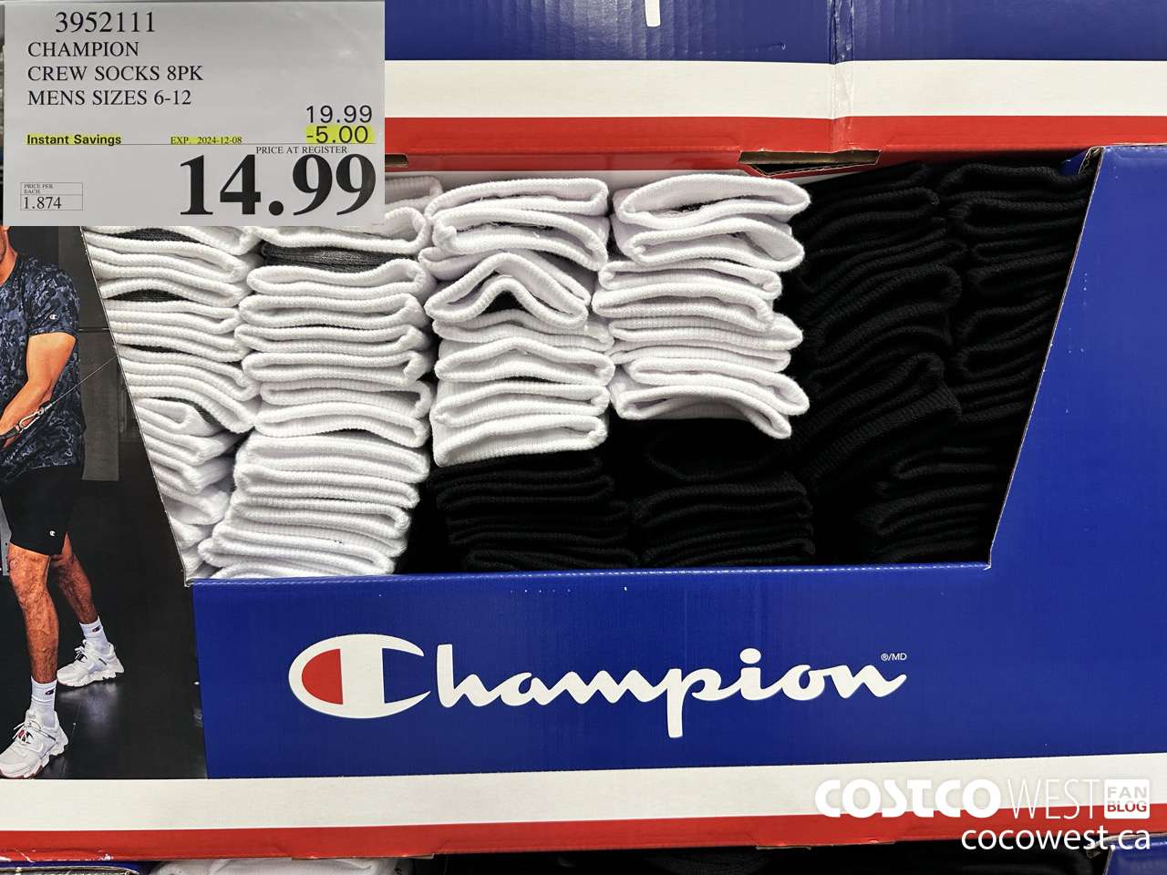 3952111 CHAMPION CREW SOCKS 8PK MENS SIZES 6-12 ($5.00 INSTANT SAVINGS EXPIRES ON 2024-12-08) $14.99