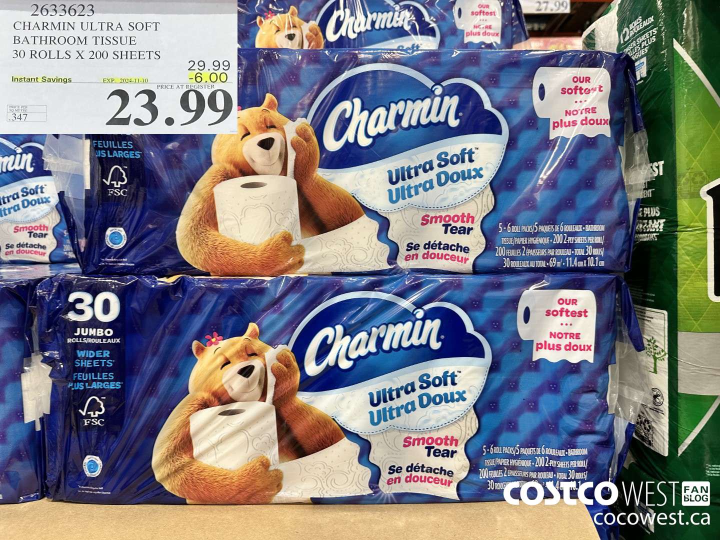 2633623 CHARMIN ULTRA SOFT BATHROOM TISSUE 30 ROLLS X 200 SHEETS ($6.00 INSTANT SAVINGS EXPIRES ON 2024-11-10) $23.99