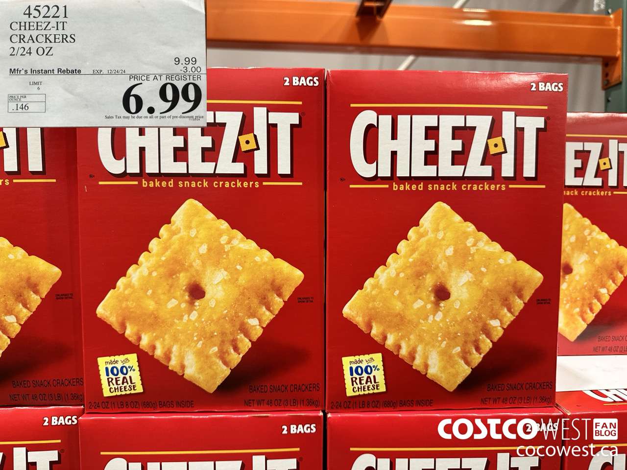 45221 CHEEZ-IT CRACKERS 2/24 OZ ($3.00 INSTANT SAVINGS EXPIRES ON 2024-12-24) $6.99