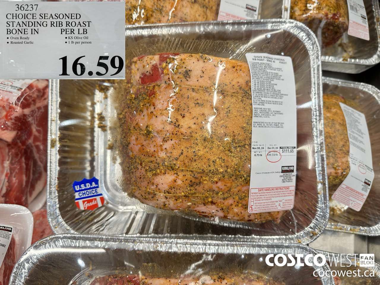 36237 CHOICE SEASONED STANDING RIB ROAST BONE IN PER LB $16.59
