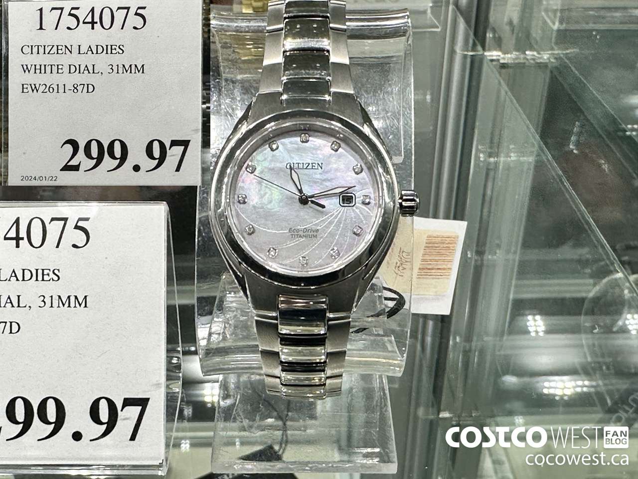 1754075 CITIZEN LADIES WHITE DIAL 31MM EW2611-87D $299.97