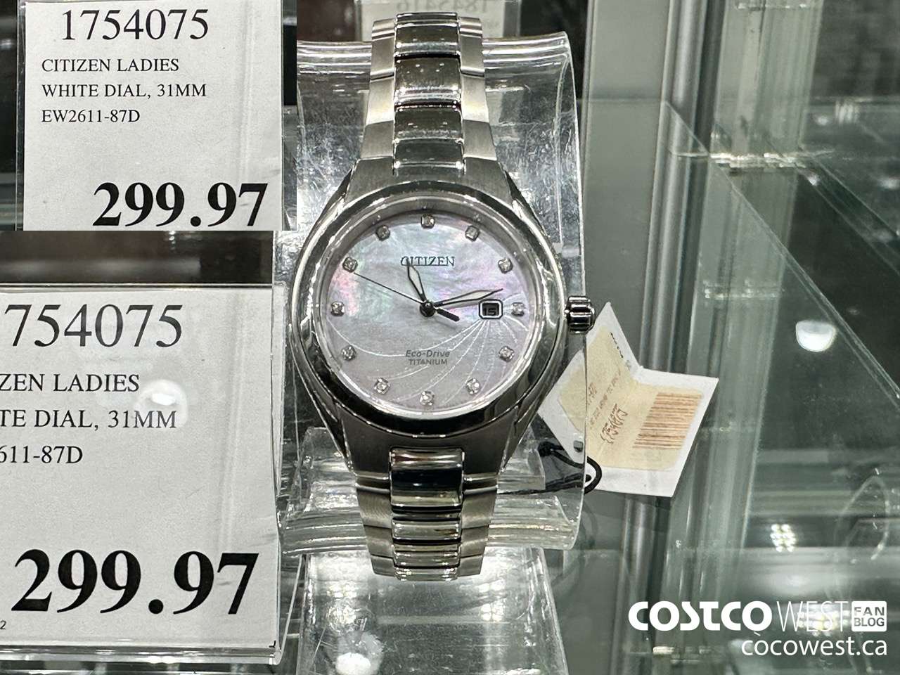 1754075 CITIZEN LADIES WHITE DIAL 31MM EW2611-87D $299.97