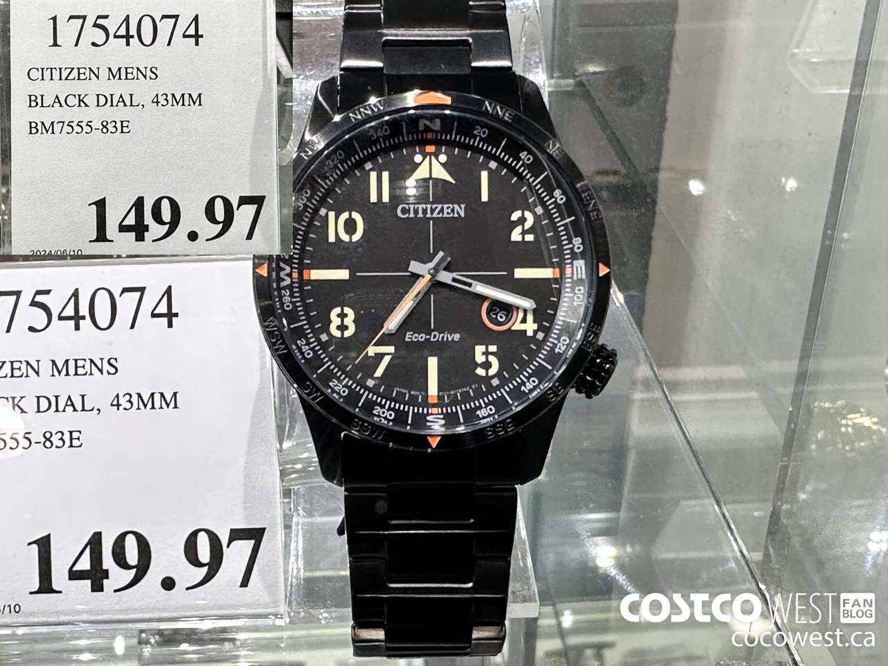 1754074 CITIZEN MENS BLACK DIAL, 43MM BM7555-83E $149.97