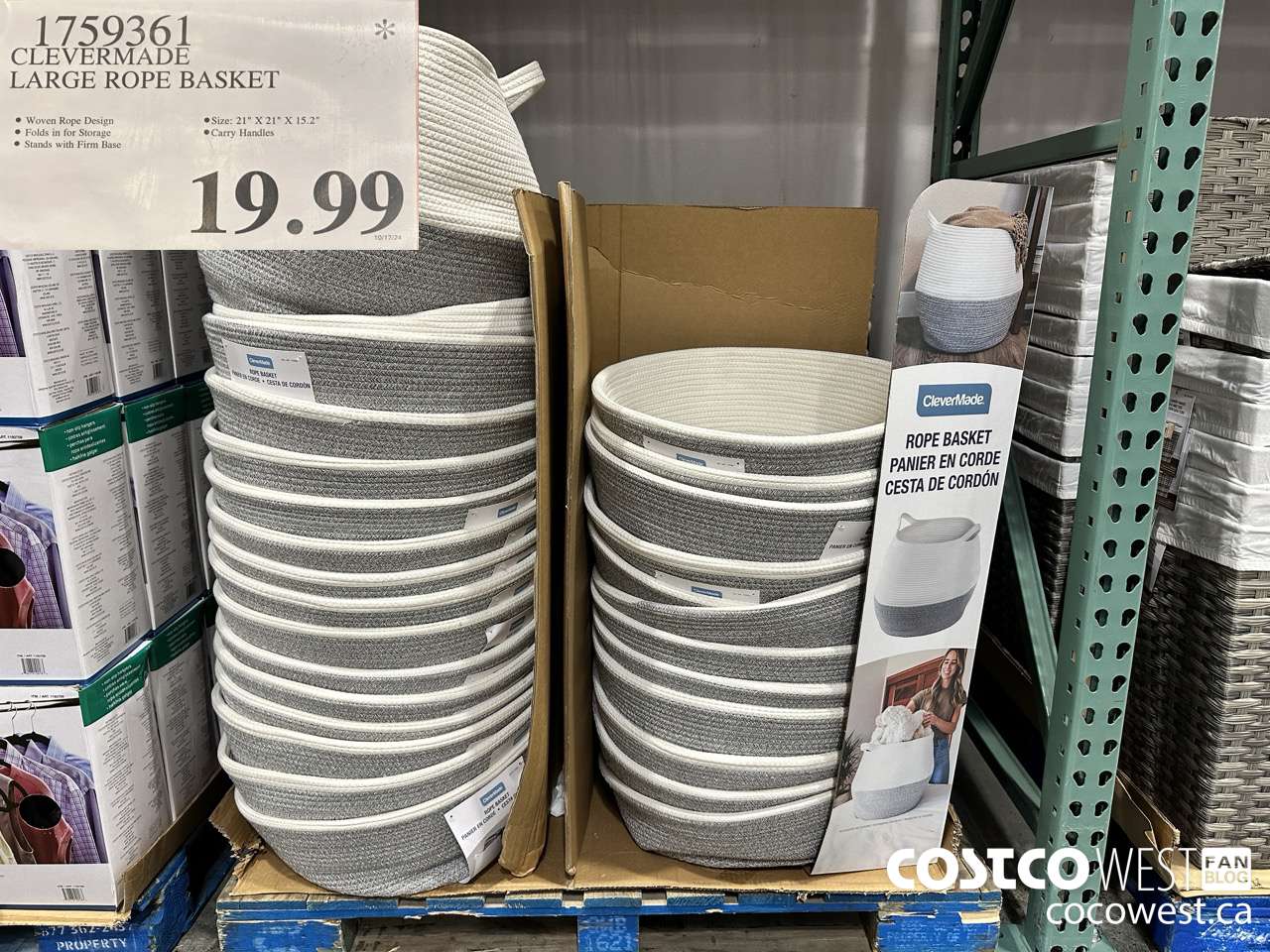 1759361 CLEVERMADE LARGE ROPE BASKET $19.99