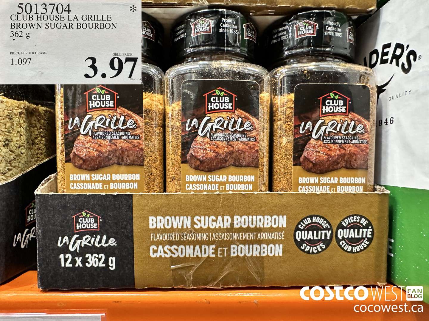 5013704 CLUB HOUSE BROWN SUGAR BOURBON SEASONING 362G $3.97