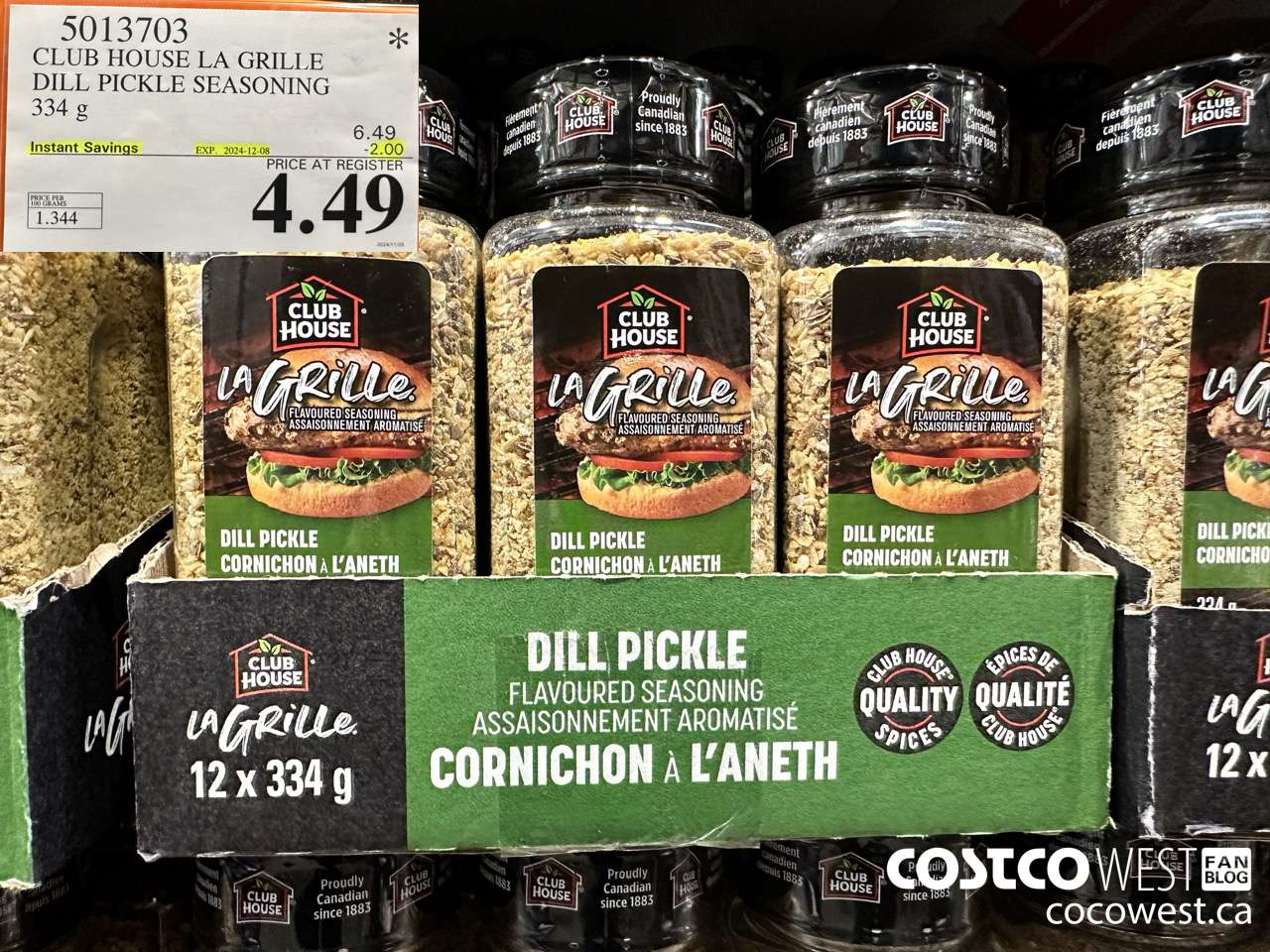 5013703 CLUB HOUSE DILL PICKLE SEASONING 334 G ($2.00 INSTANT SAVINGS EXPIRES ON 2024-12-08) $4.49