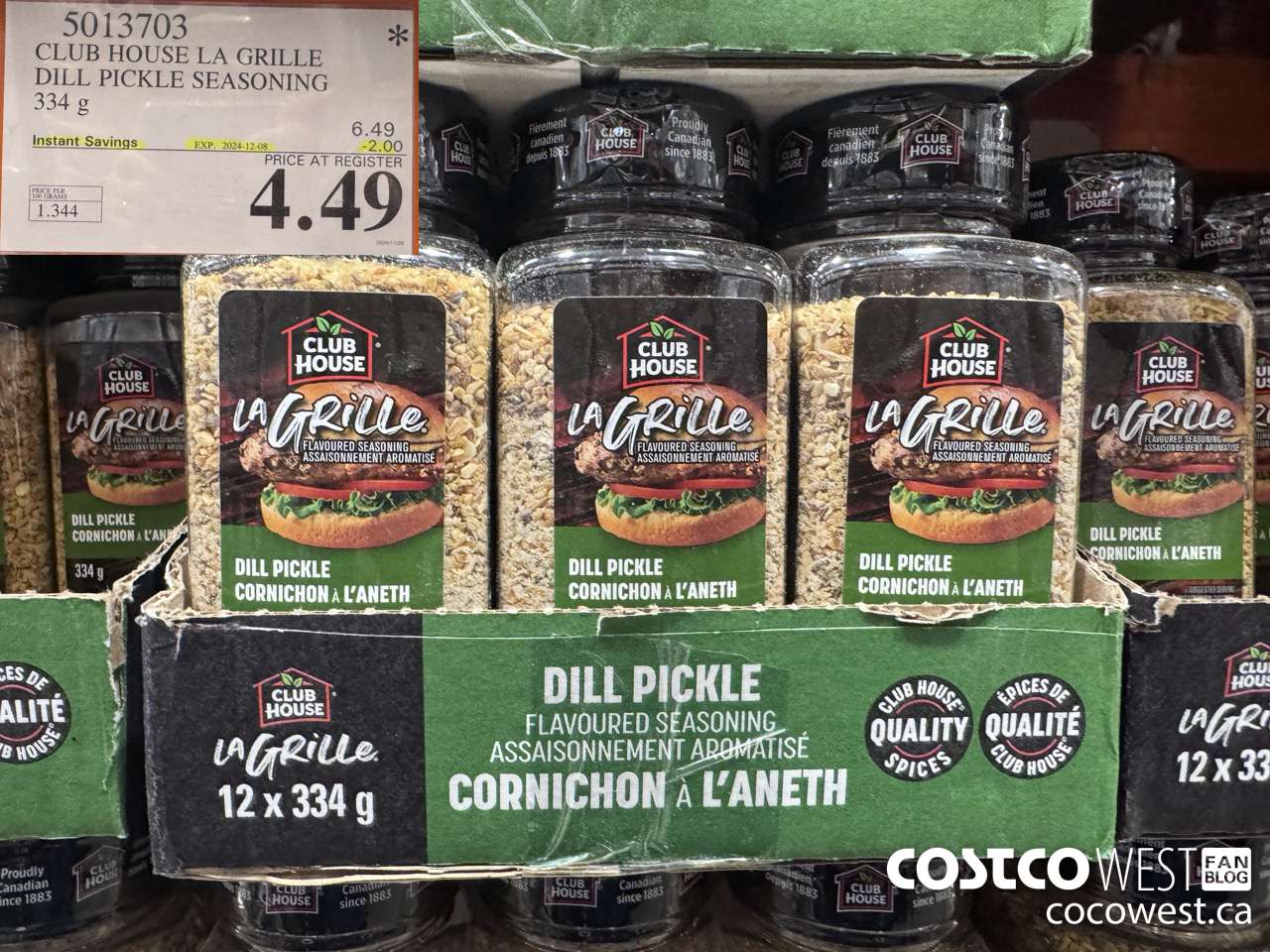 5013703 CLUB HOUSE DILL PICKLE SEASONING 334 G ($2.00 INSTANT SAVINGS EXPIRES ON 2024-12-08) $4.49