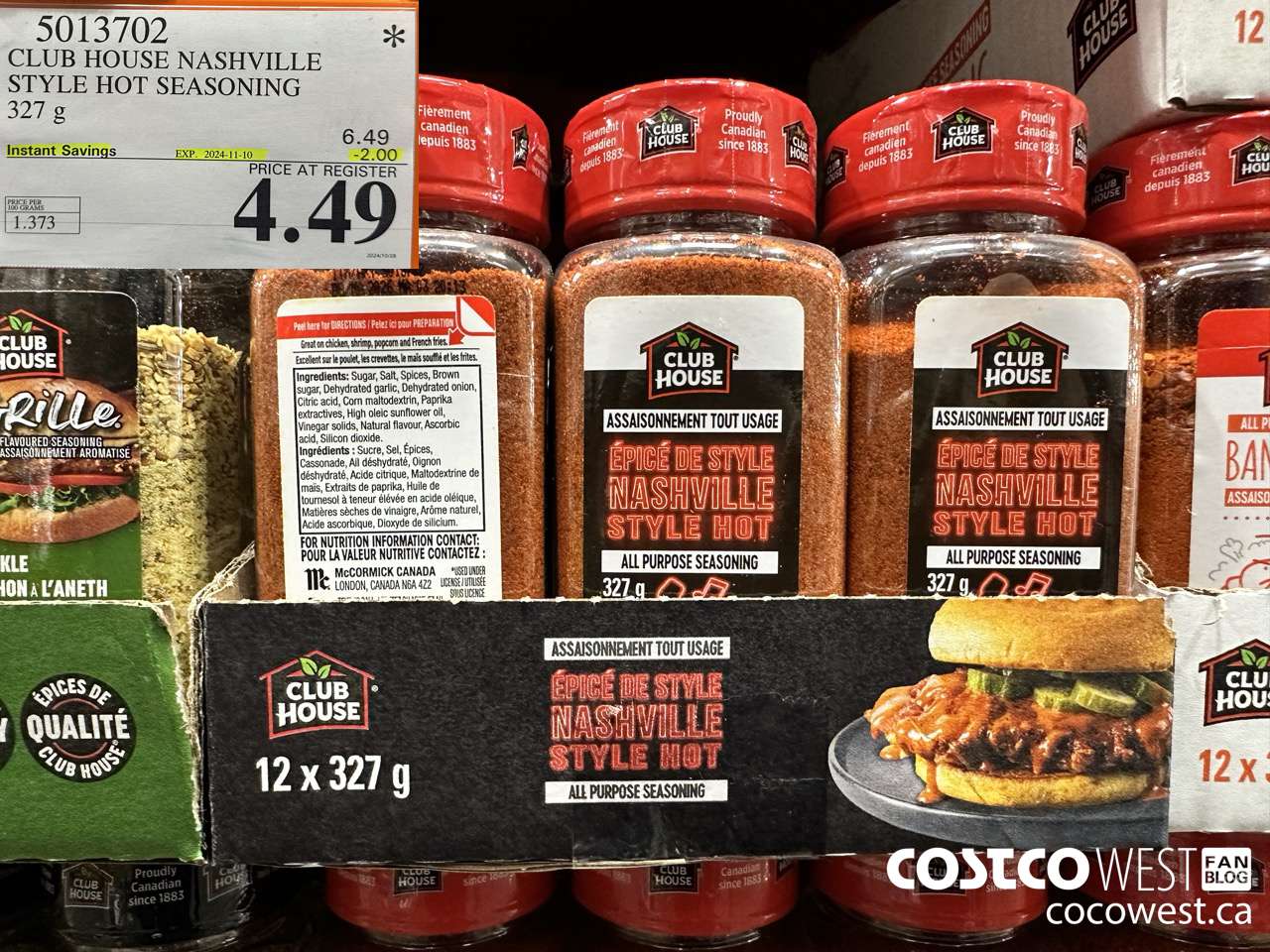5013702 CLUB STYLE NASHVILLE STYLE HOT SEASONING 327G ($2.00 INSTANT SAVINGS EXPIRES ON 2024-11-10) $4.49