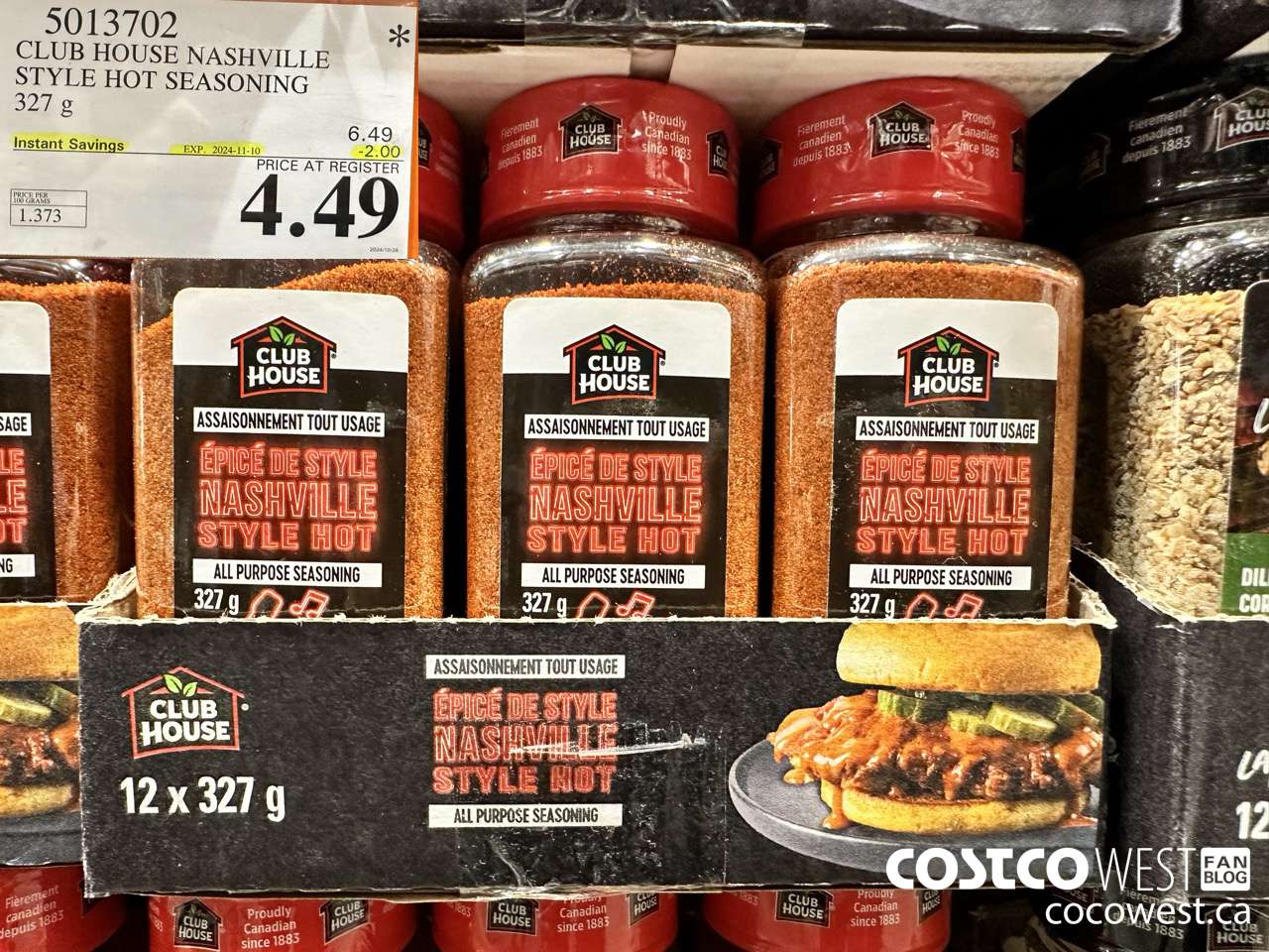 5013702 CLUB STYLE NASHVILLE STYLE HOT SEASONING 327G ($2.00 INSTANT SAVINGS EXPIRES ON 2024-11-10) $4.49