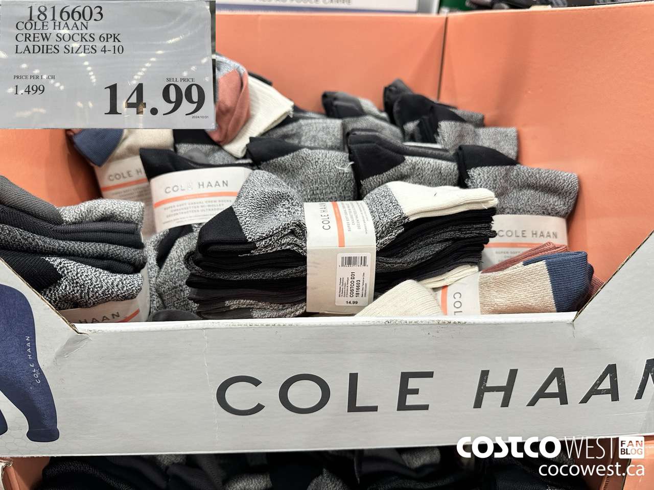 1816603 COLE HAAN CREW SOCKS 6PK LADIES SIZES 4-10 $14.99