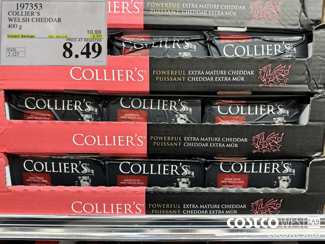 197353 COLLIER'S WELSH CHEDDAR 400 G ($2.50 INSTANT SAVINGS EXPIRES ON 2024-12-08) $8.49