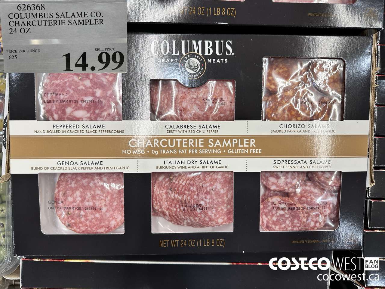 626368 COLUMBUS SALAME CO. CHARCUTERIE SAMPLER 24 OZ $14.99