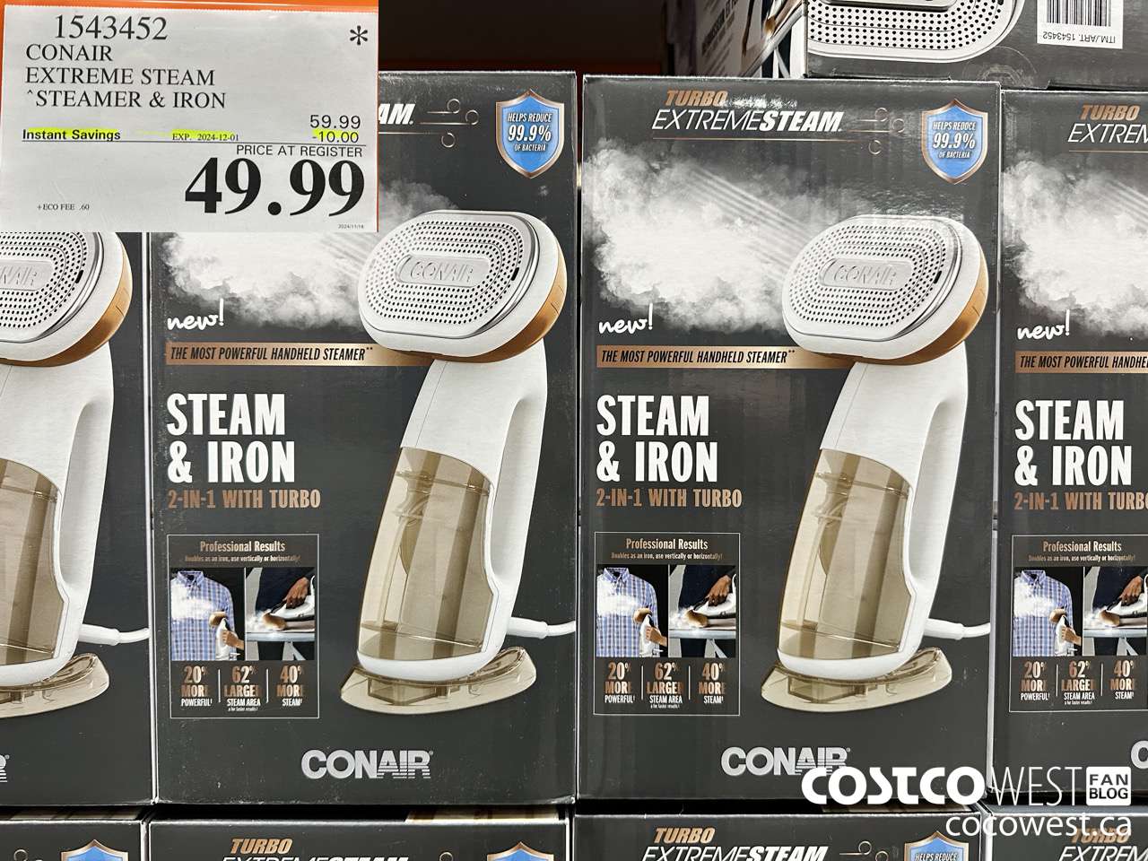 1543452 CONAIR TURBO EXTREME STEAM GARMENT STEAMER 2 IN 1 TURBO ($10.00 INSTANT SAVINGS EXPIRES ON 2024-12-01) $49.99