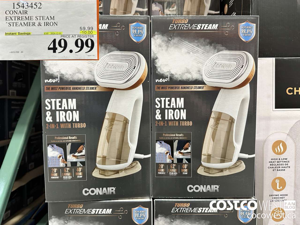 1543452 CONAIR TURBO EXTREME STEAM GARMENT STEAMER 2 IN 1 TURBO ($10.00 INSTANT SAVINGS EXPIRES ON 2024-12-01) $49.99