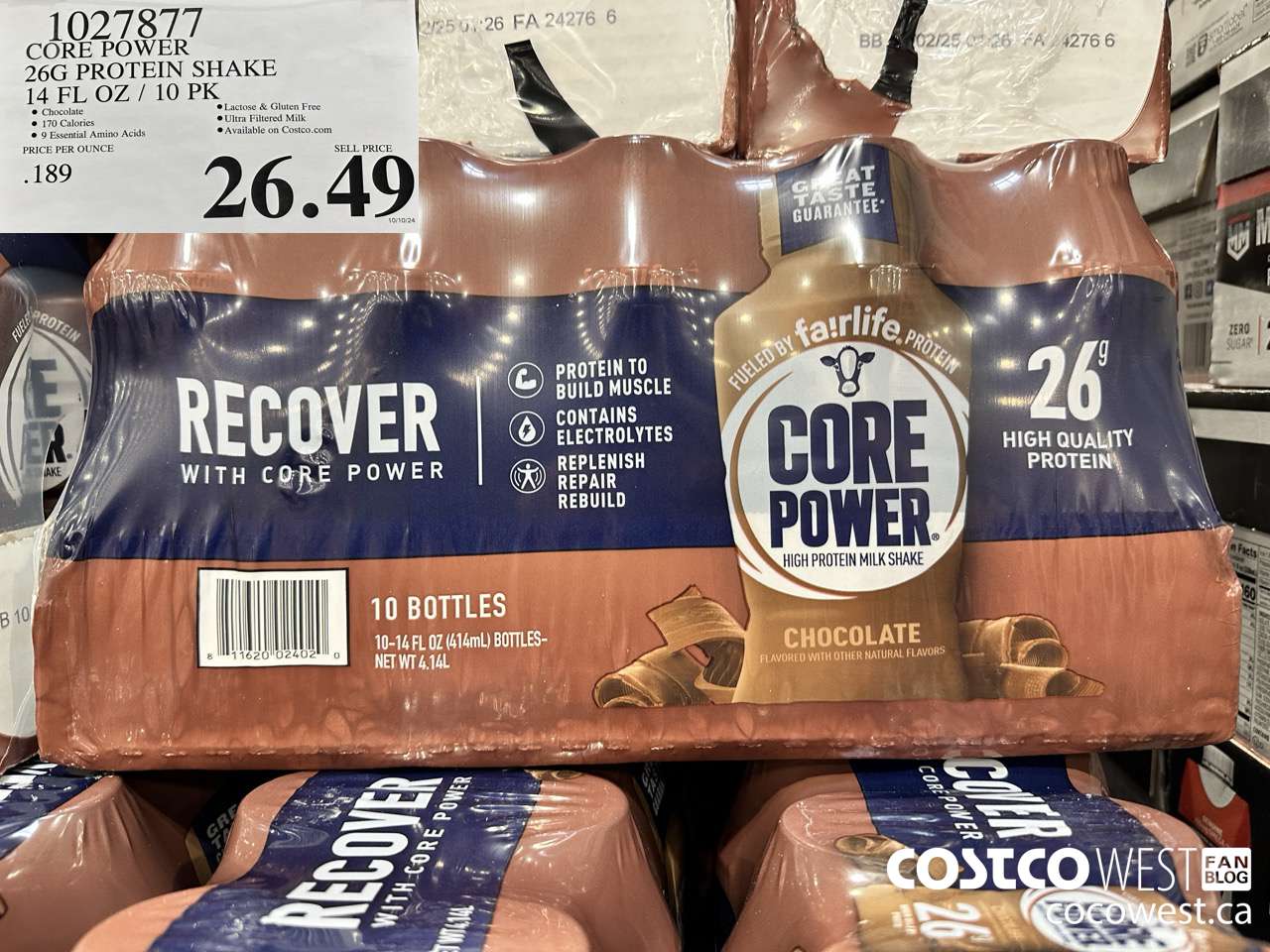 1027877 CORE POWER 26G PROTEIN SHAKE 14 FL OZ/10 PK $26.49