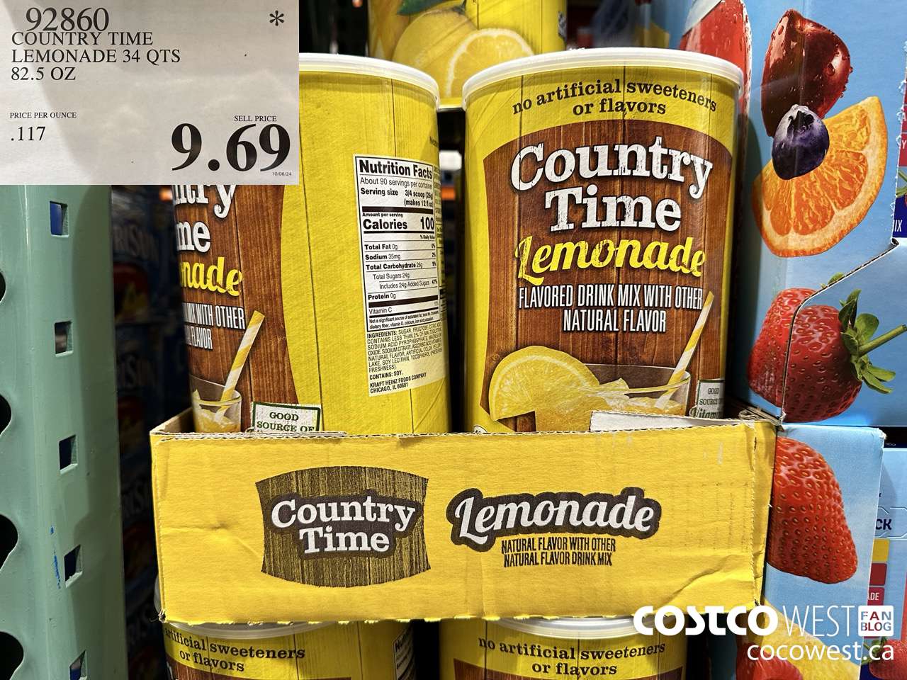 92860 COUNTRY TIME LEMONADE 34 QTS 82.5 OZ $9.69