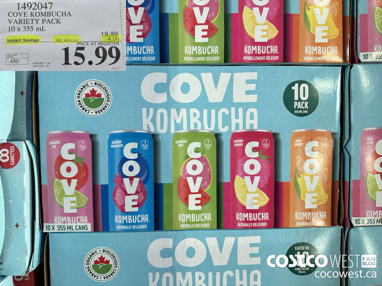 1492047 COVE KOMBUCHA VARIETY PACK 10 X 355 ML ($4.00 INSTANT SAVINGS EXPIRES ON 2024-11-24) $15.99