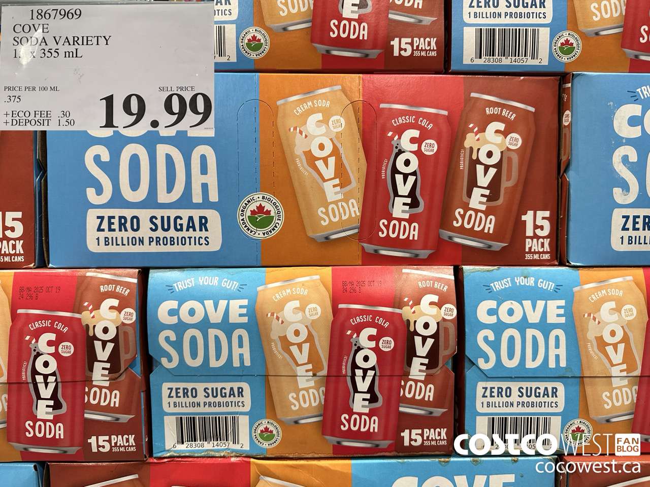 1867969 COVE SODA VARIETY 15 X 355ML $19.99