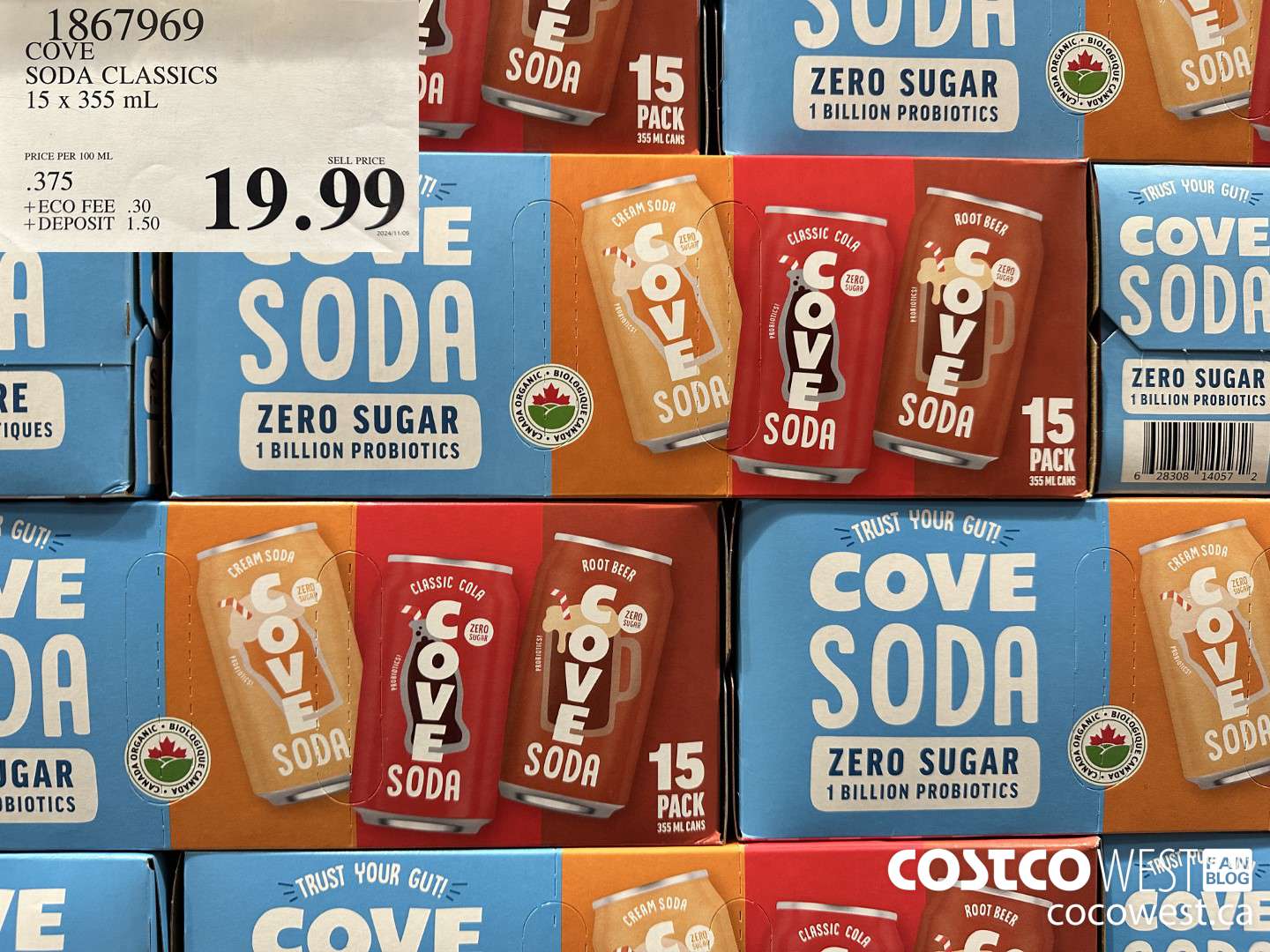 1867969 COVE SODA VARIETY 15 X 355ML $19.99