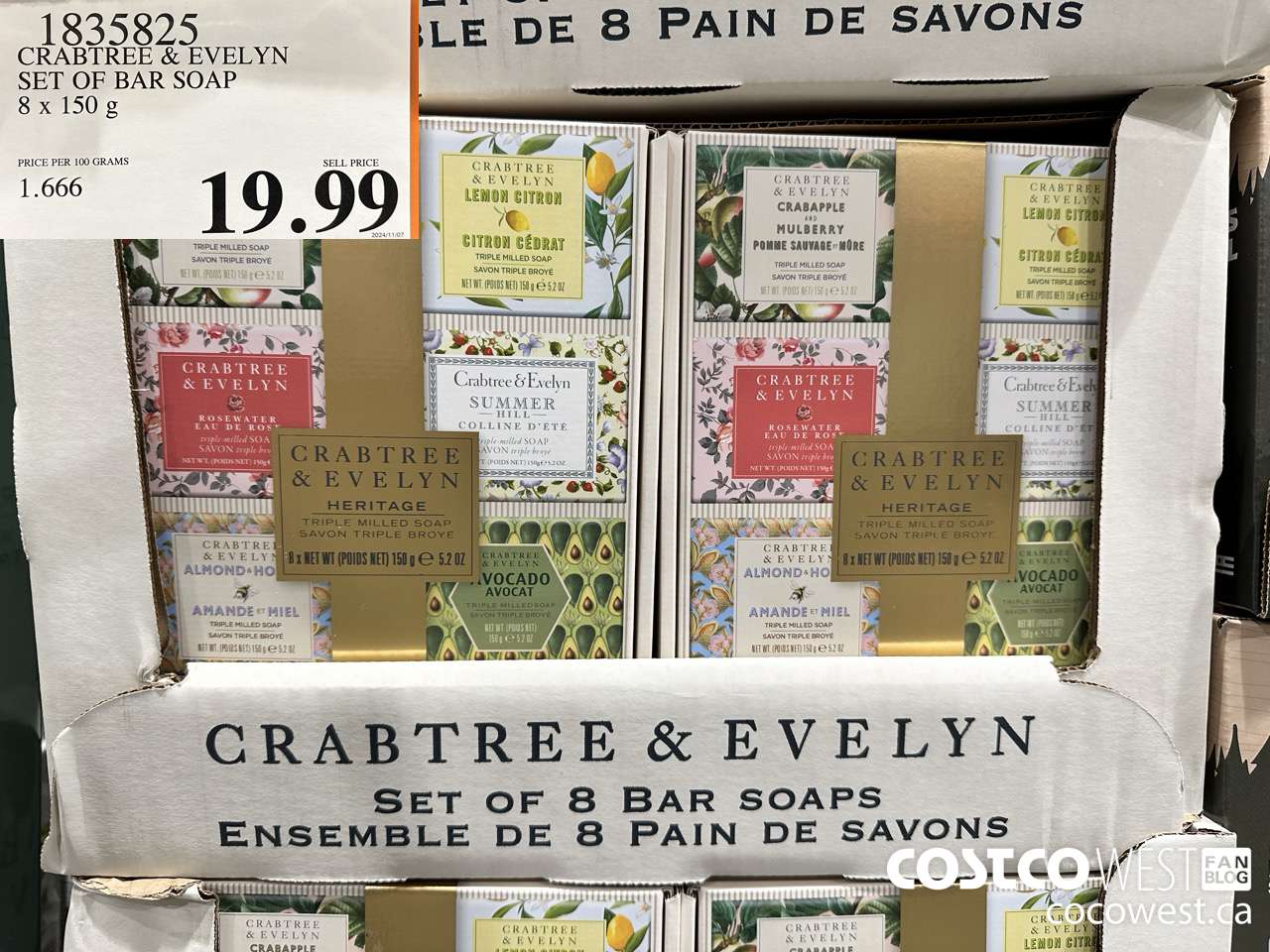 1835825 CRABTREE & EVELYN SET OF BAR SOAP 8 X 150G $19.99