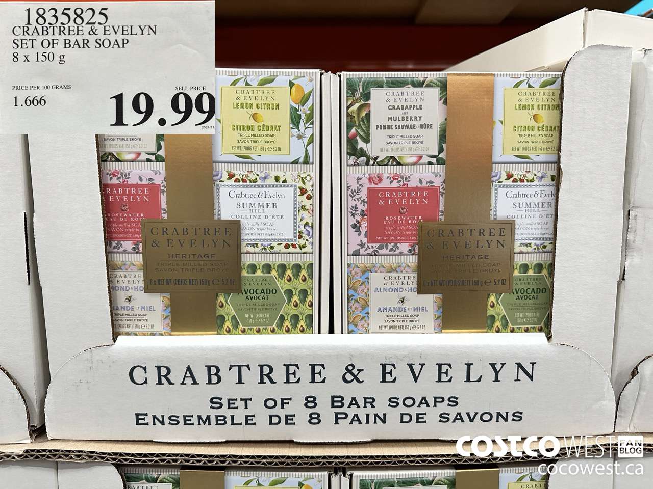 1835825 CRABTREE & EVELYN SET OF BAR SOAP 8 X 150G $19.99