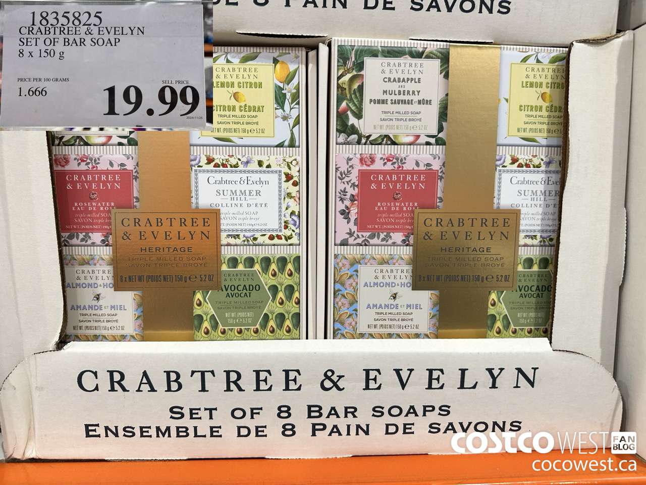 1835825 CRABTREE & EVELYN SET OF BAR SOAP 8 X 150G $19.99
