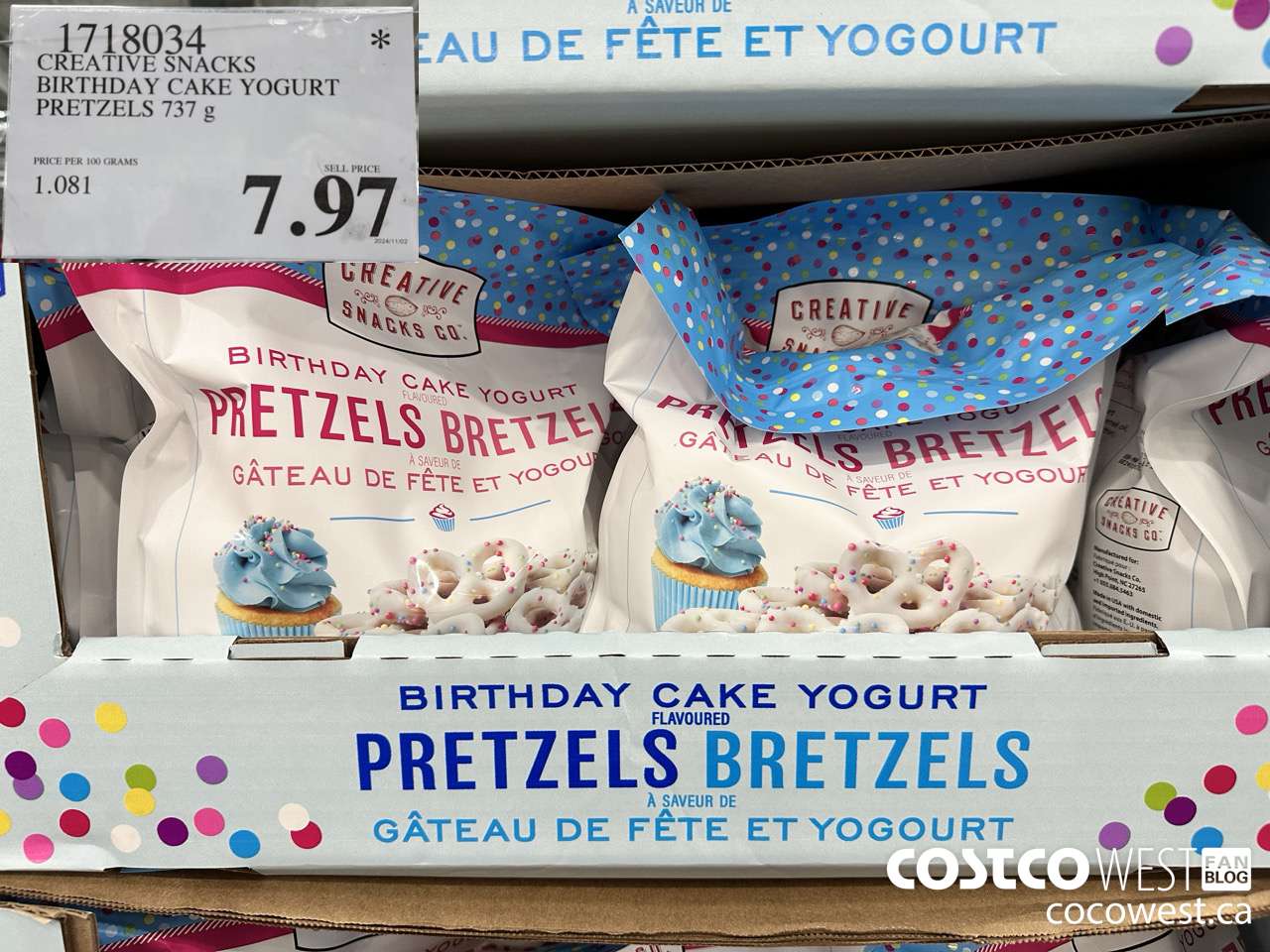 1718034 CREATIVE SNACKS BIRTHDAY CAKE YOGURT PRETZELS 737G $7.97