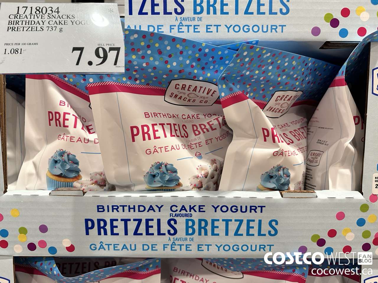 1718034 CREATIVE SNACKS BIRTHDAY CAKE YOGURT PRETZELS 737G $7.97